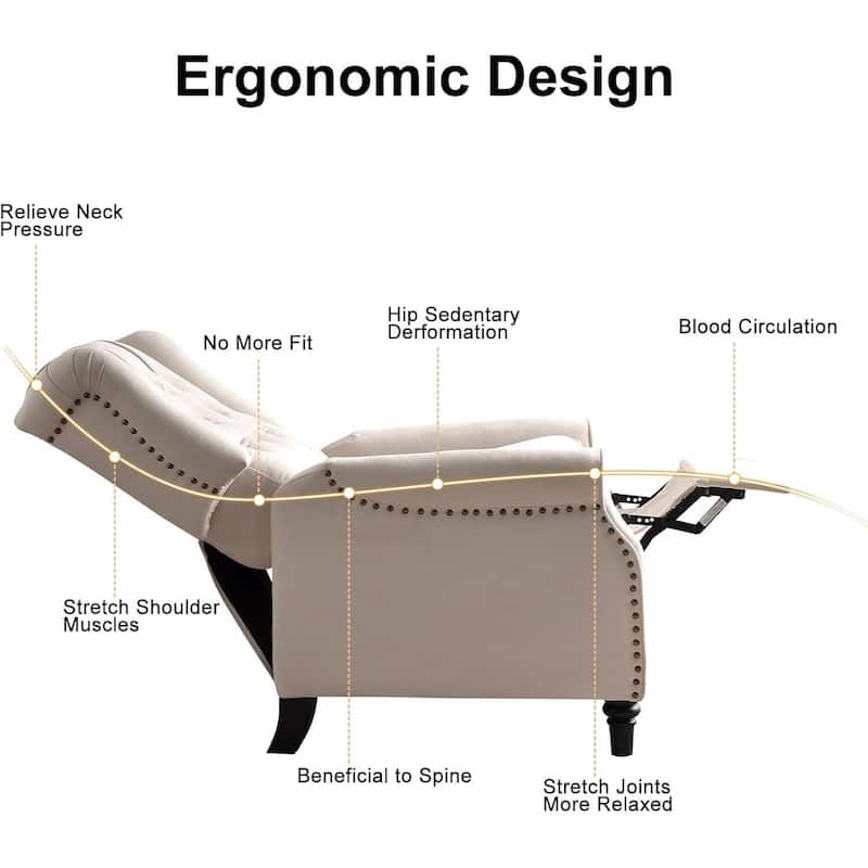 Pushback Recliner Chair, Fabric Armchair Push Back Recliner with Rivet Decoration, Single Sofa Accent Chair