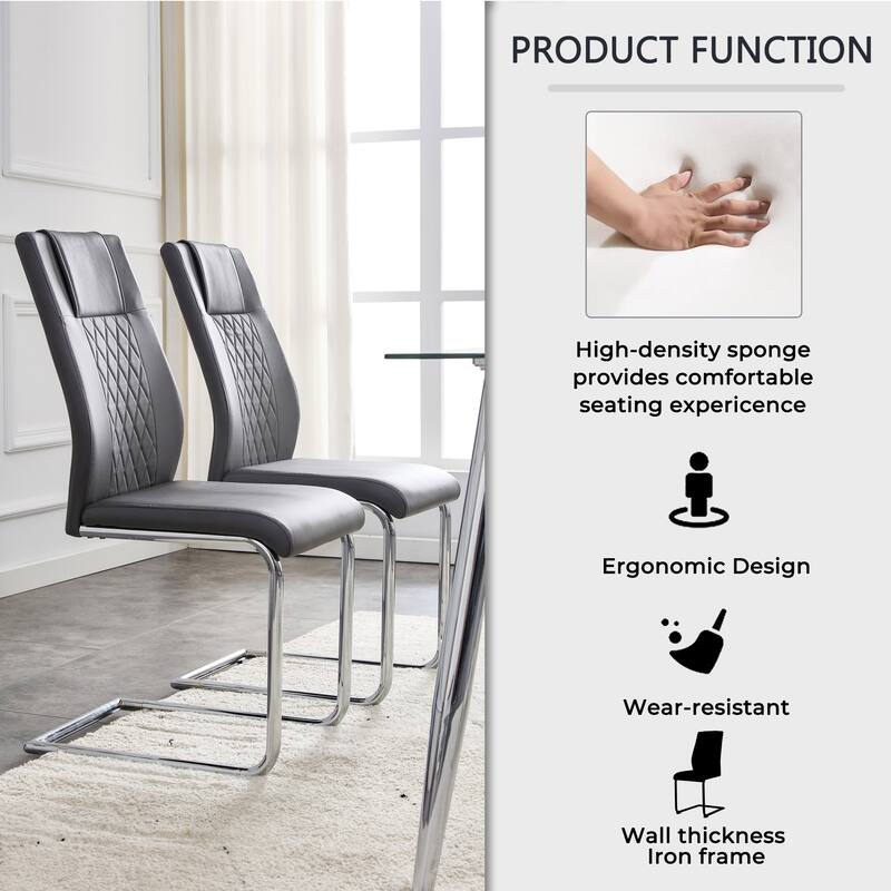 Modern 5-Piece Dining Set with Round Glass Top & 4 PU Upholstered Chairs