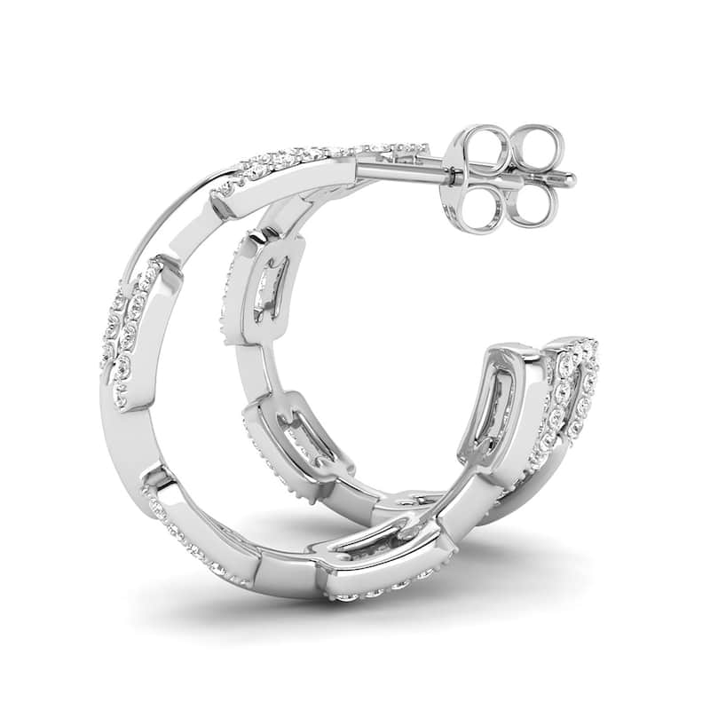 Marquee 1 Carat TW Diamond Links Hoop Earrings in 14K White Gold