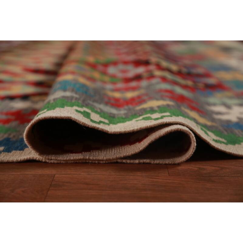 Geometric Multi-Color Kilim Oriental Large Rug Flatweave Wool Carpet - 10'0"x 16'1"