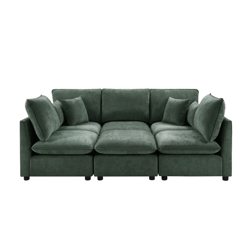 Roomfitters 94 Inch Modular U-Shaped Sectional Sofa with Movable Ottoman and Storage Armrests
