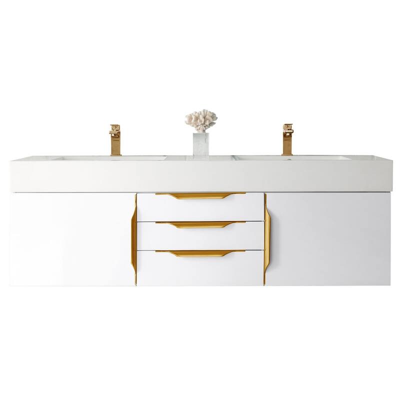 James Martin Vanities Mercer Island 59" Double Vanity, Glossy White with Radiant Gold Hardware