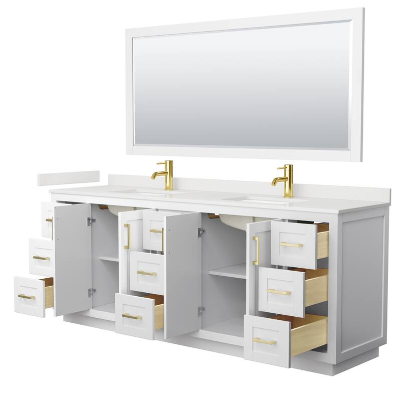 Miranda 84-inch Double Vanity, Quartz Top, 70-inch Mirror