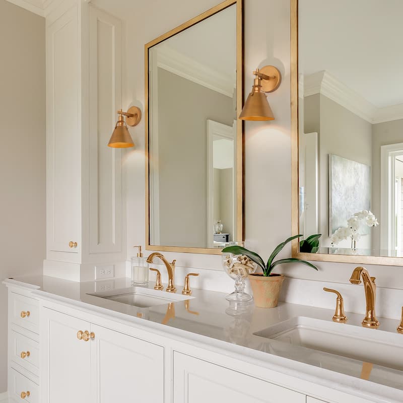 Modern 1-Light Brushed Gold Armed Wall Sconces Bathroom Vanity Light for Bedroom Hallway Staircase - D 7.5" x H 10"