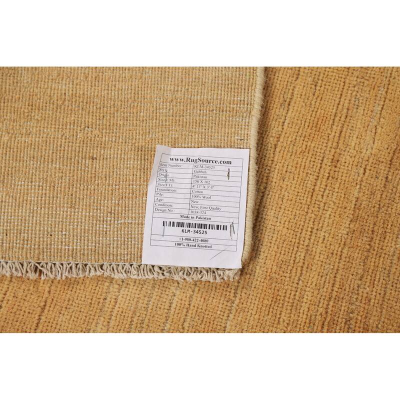Yellow Modern Gabbeh Oriental Foyer Rug Hand-Knotted Wool Carpet - 3'4"x 4'11"