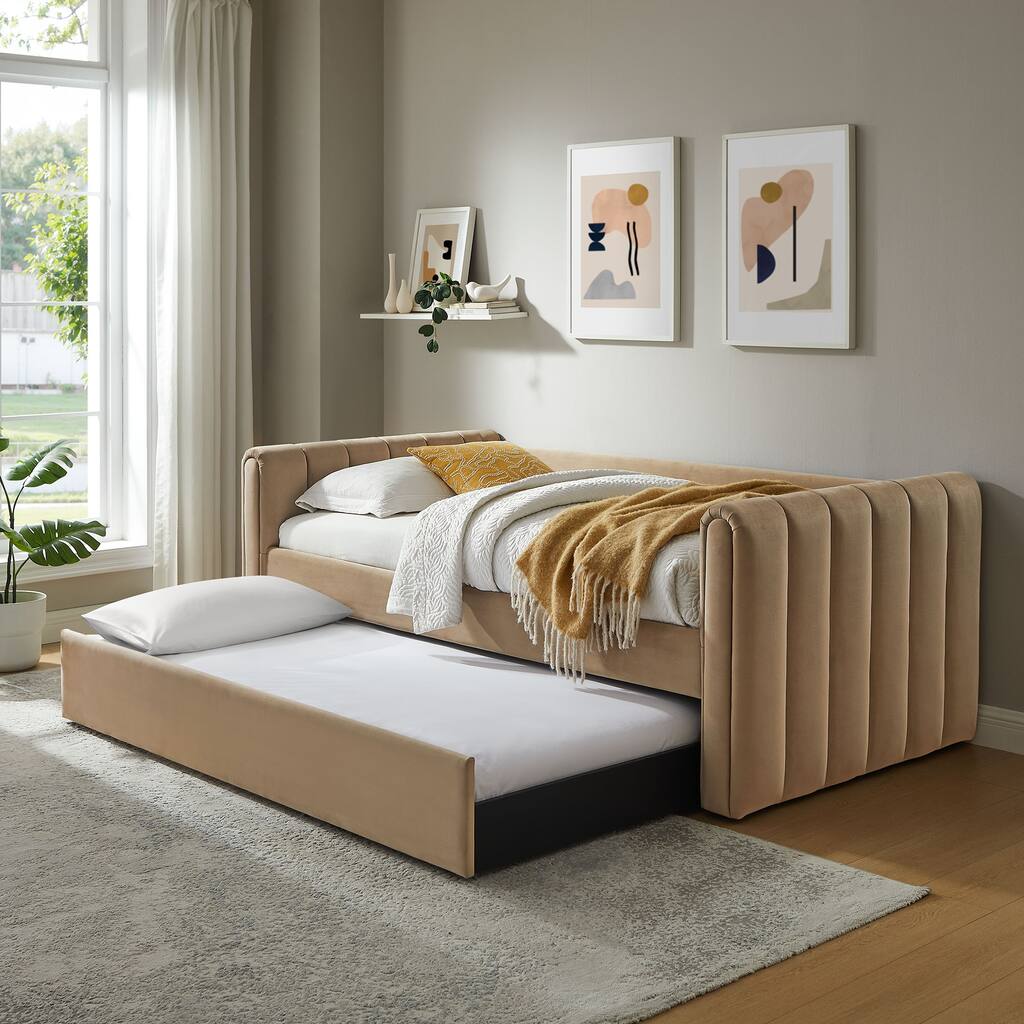 Veyla Channel Tufted Performance Velvet Twin Daybed With Trundle