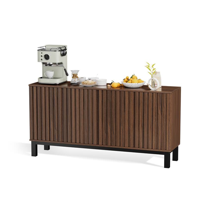 Pocassy 63" Buffet Cabinet with Storage 4 Fluted Doors