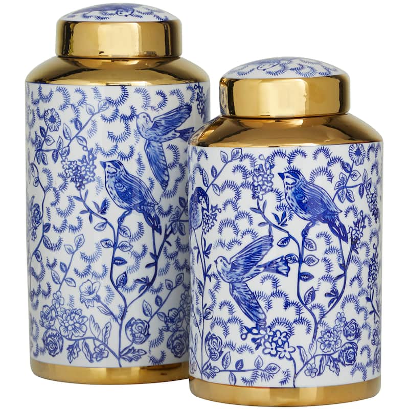 White, Black, Gold, Blue or Silver Ceramic Decorative Jars with Gold or Silver Accents (Set of 2)