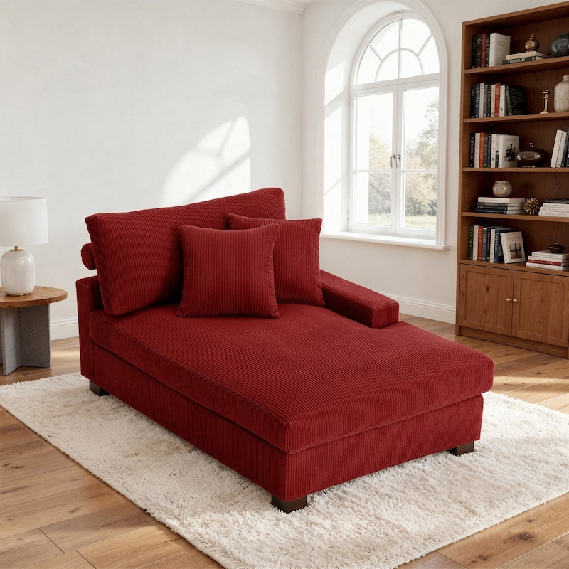 Corduroy Chaise Lounge Chair Upholstered Indoor Lounger Sofa