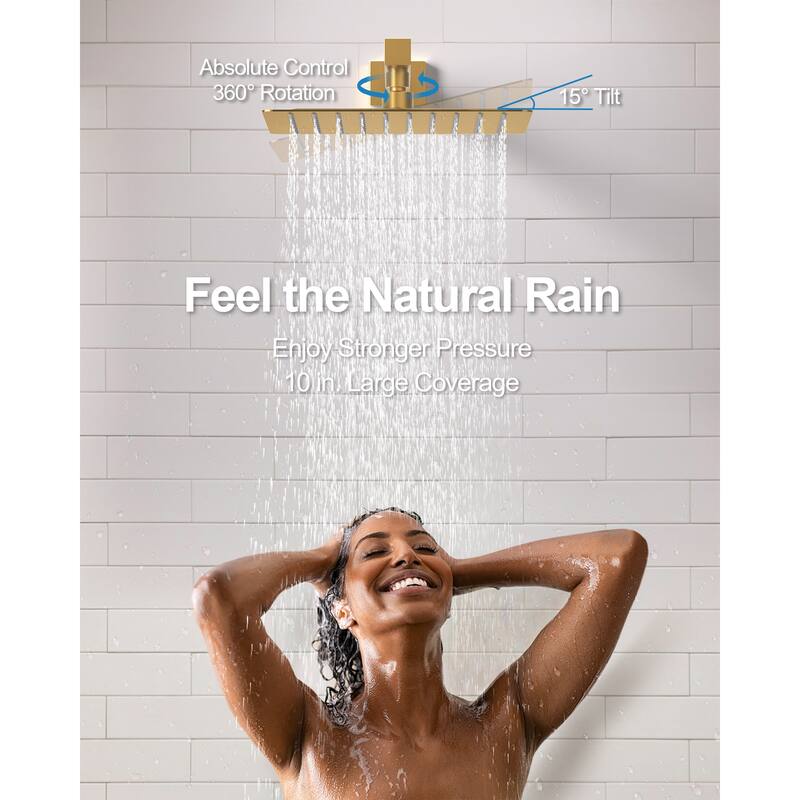 GRANDJOY Shower System 10" High Pressure Rainfall Shower Head with Handheld Spray Combo