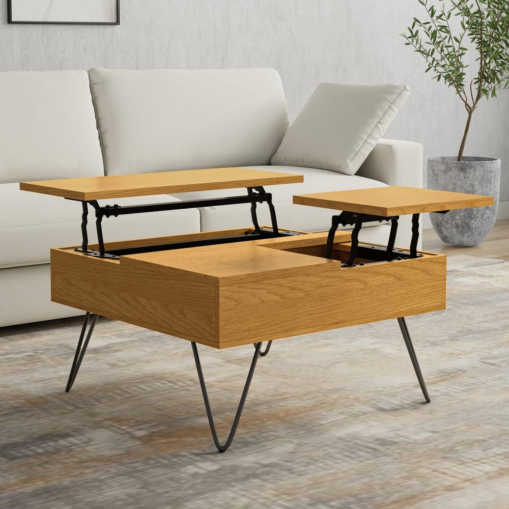 WYNDENHALL Moreno 32 inch Wide Square Industrial Lift Top Coffee Table - 32.1 x 32.1 x 18.1