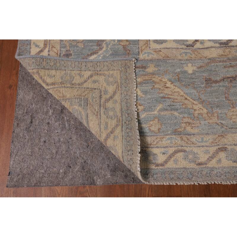 Vegetable Dye Floral Oushak Turkish Rug Hand-Knotted Grey Wool Carpet - 9'4"x 11'8"
