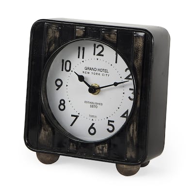 Karl Rustic Black Iron Rounded Square Table Clock - 6"W x 3"D x 6.7"H