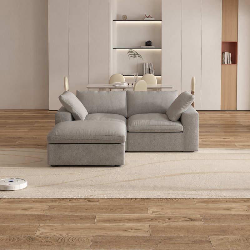 Oversize Down Filled Sectional Sofa,Love Seat Couch with Ottoman - Grey