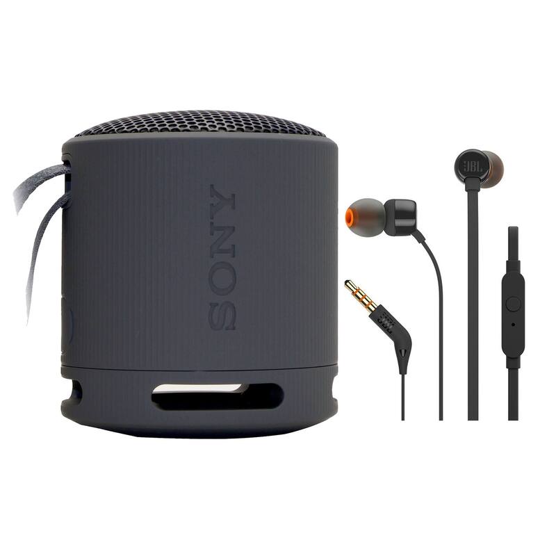 Sony XB100 Portable Waterproof Bluetooth Speaker (Black) + JBL T110 in Ear Headphones - Black