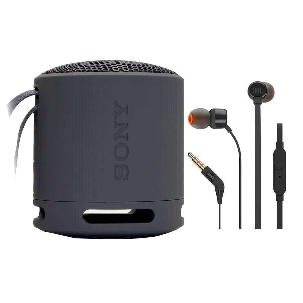 Sony XB100 Portable Waterproof Bluetooth Speaker (Black) + JBL T110 in Ear Headphones