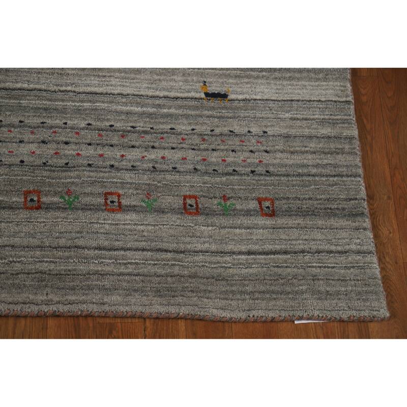 Hand Knotted Oriental 100% Wool Carpet Tribal Animal Pictorial Greys & Charcoal Gabbeh Area Rug - 7' 9'' X 5' 1''