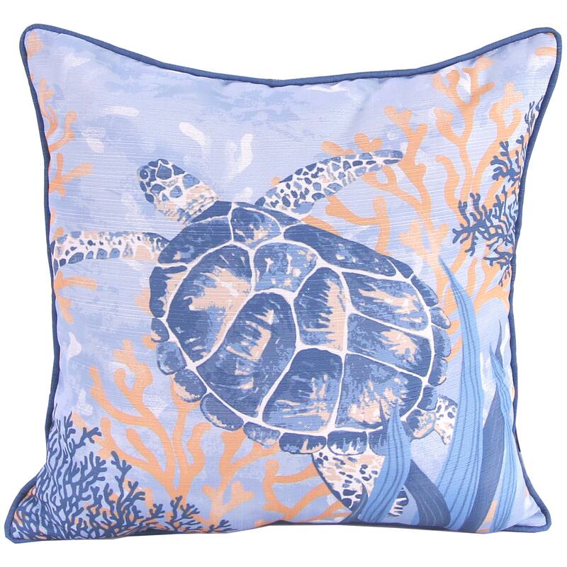 18" x 18" Nautical Indoor Throw Pillow with Welt - Blue and Coral