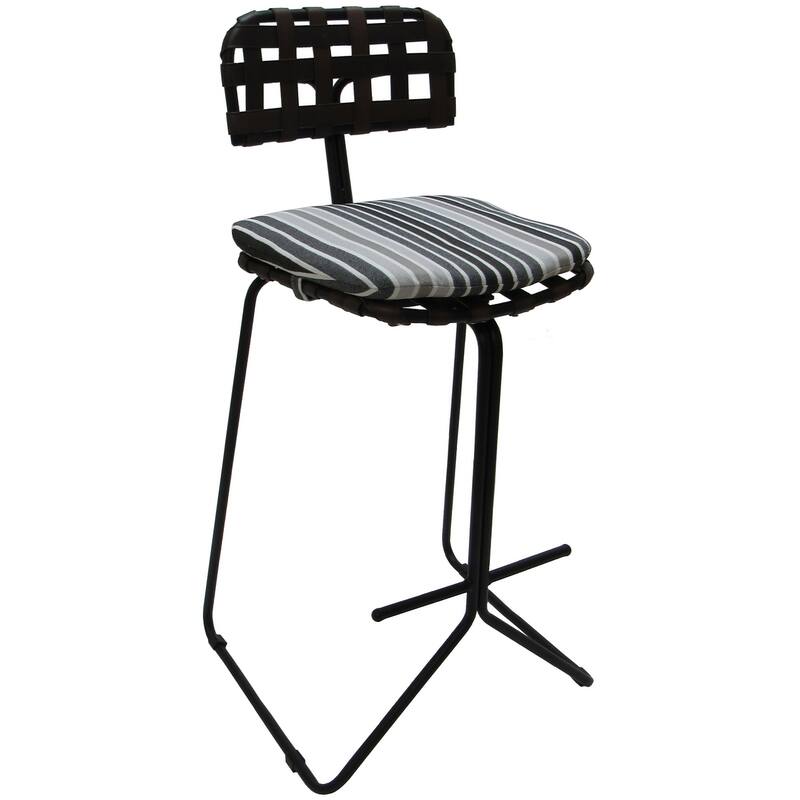 Outdoor/Indoor Metal Bar Stool 30" - Nikki - Striped Fabric - Grey Striped - Black
