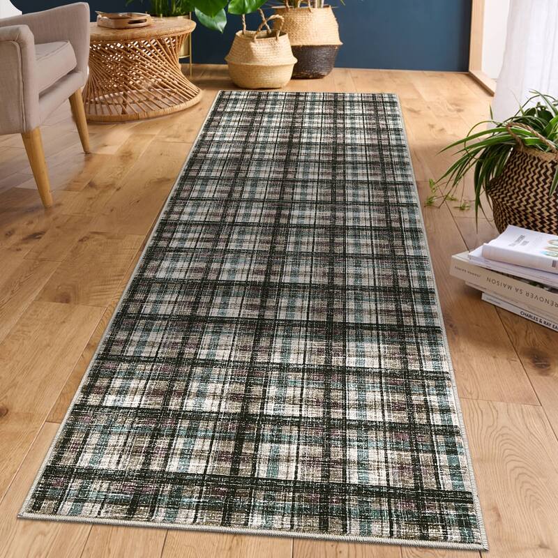 Garvee Timeless Check Washable Area Rug