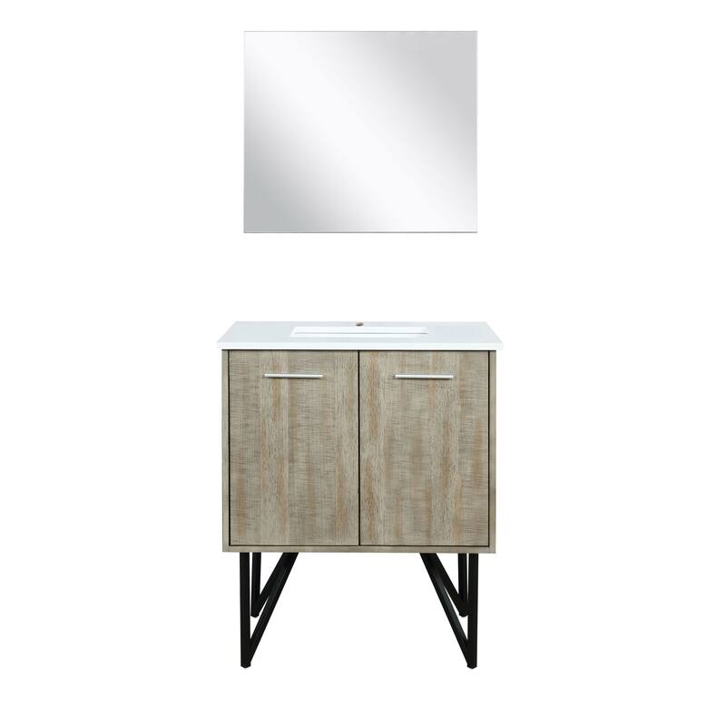 Lancy 30 in W x 20 in D Rustic Acacia Bath Vanity, White Quartz Top and 28 in Mirror