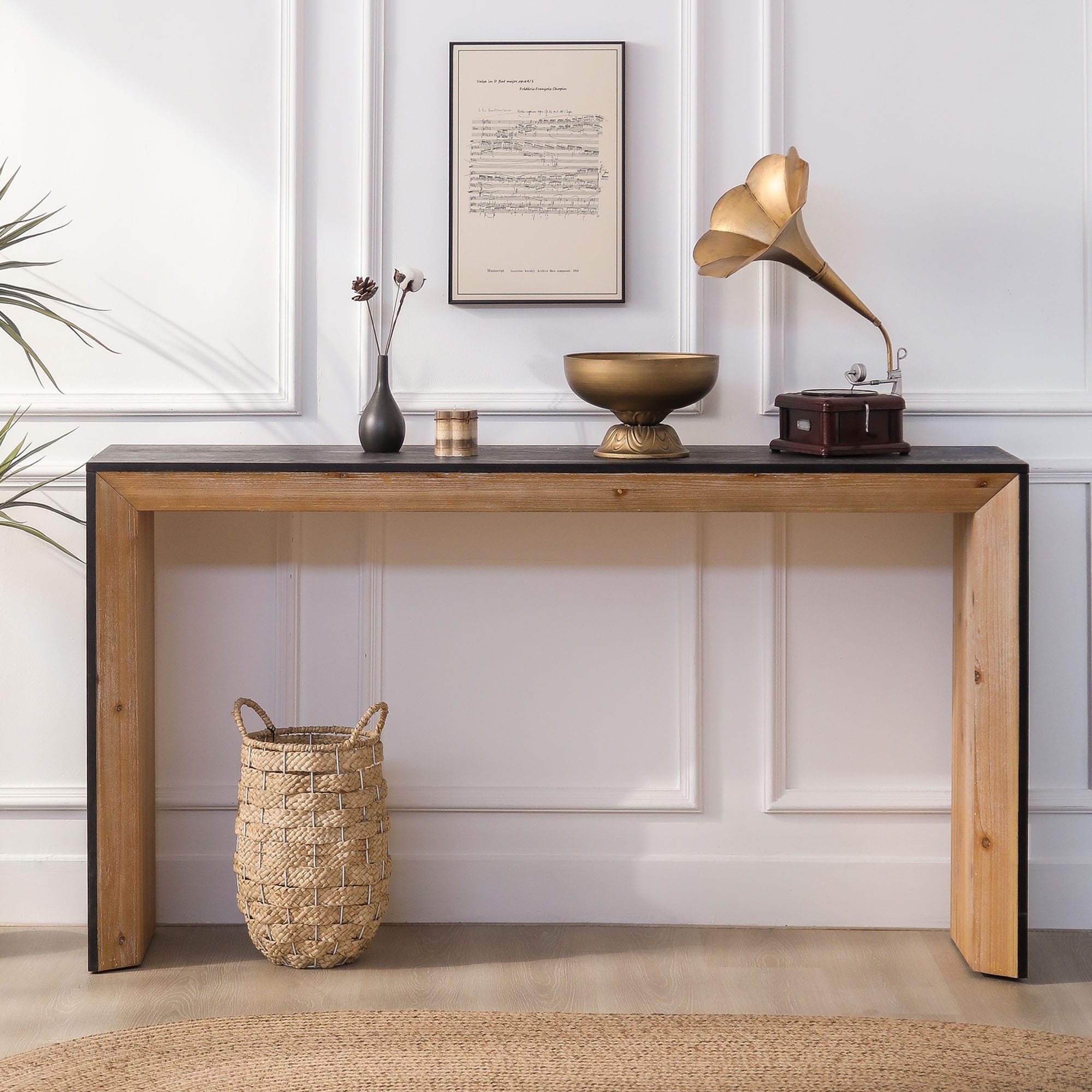 59" Extra Long Console Table, Farmhouse Wood Entryway Sofa Table Living Room Accent Table for Hallway, Entrance, Foyer