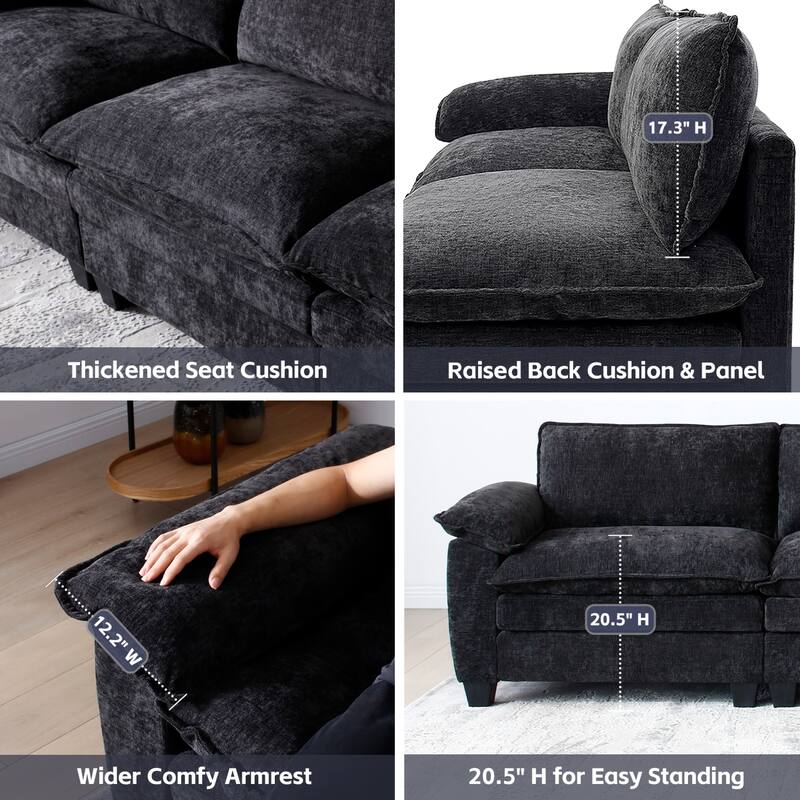 Roomfitters Large Modular 4-Seater Sofa with 2 Ottomans, U-Shaped Sectional Couch for Living Room