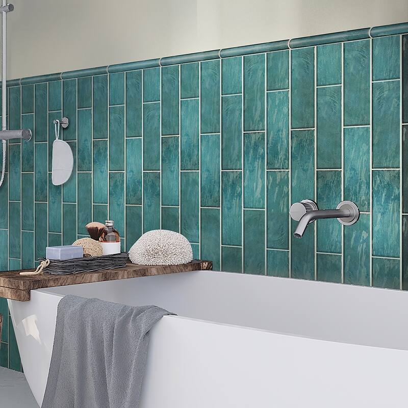 Apollo tile 1" x 8" Chateau Glossy Teal Green Ceramic Tile (0.56 sq ft/case) - 10 Pack