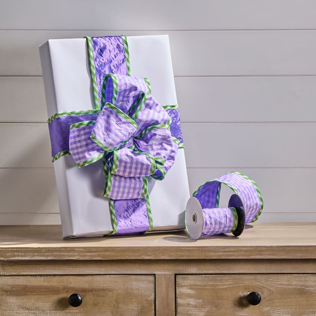 4"X5Y Spring Gingham With Border Ribbon