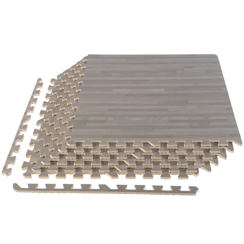 Stalwart EVA Foam Floor Tiles 6-Pack - 24 SQFT Woodgrain Puzzle Mats, Gray