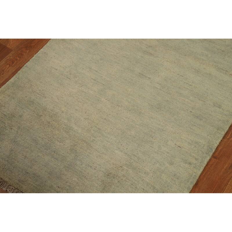 Hand Knotted Oriental 100% Wool Carpet Modern Modern Green Gabbeh Runner Rug - 9' 9'' X 2' 9''