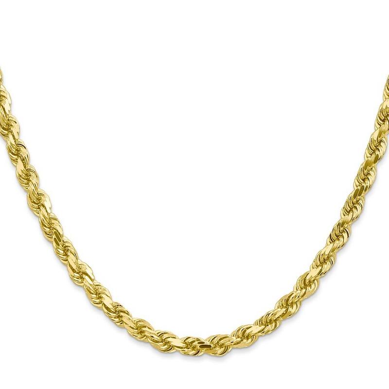 Curata 10k Yellow Gold Solid 5mm Handmade Sparkle Cut Rope Chain Bracelet Lobster Claw
