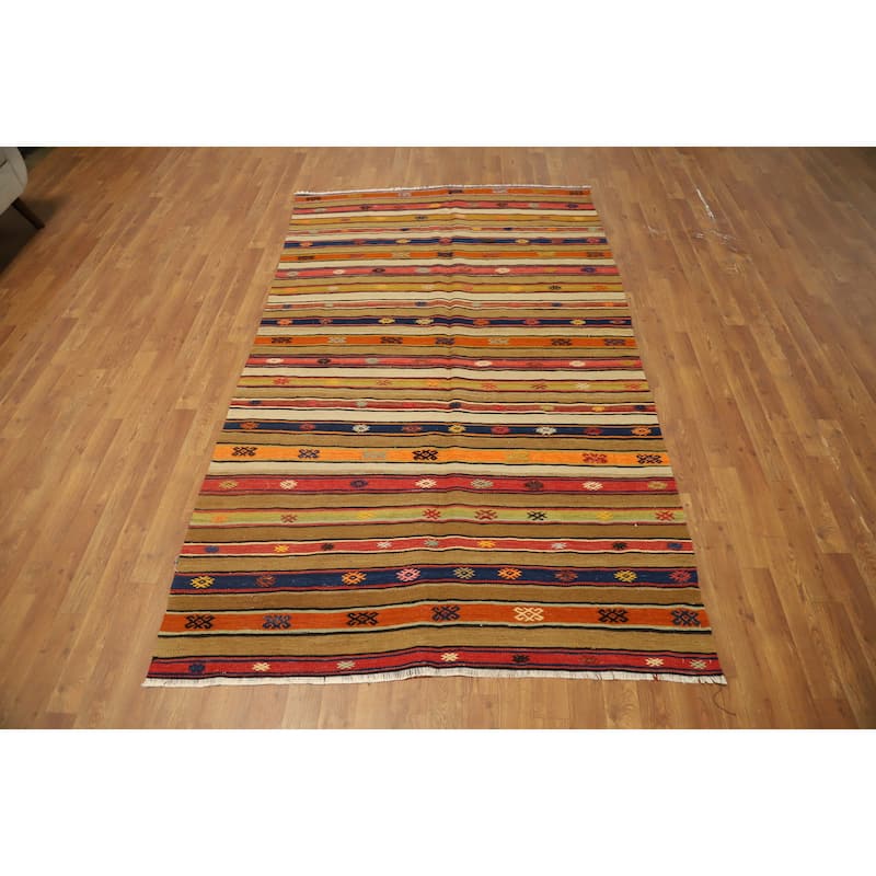 Hand Woven Oriental 100% Wool Carpet Southwestern Tribal Multi-Colored Kilim Area Rug - 7' 10'' X 4' 9''