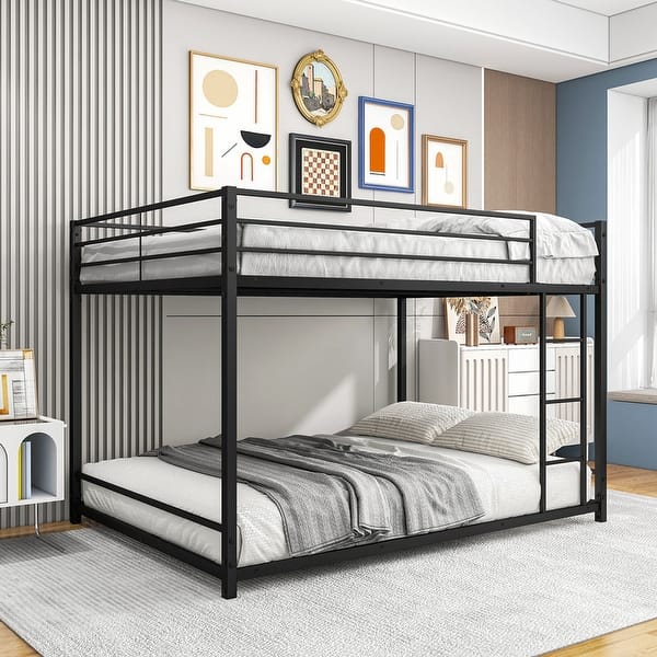 slide 2 of 7, Metal Bunk Bed Full Over Full, Bunk Bed Frame with Safety Guard Rails, Heavy Duty Space-Saving Design, Easy Assembly Black