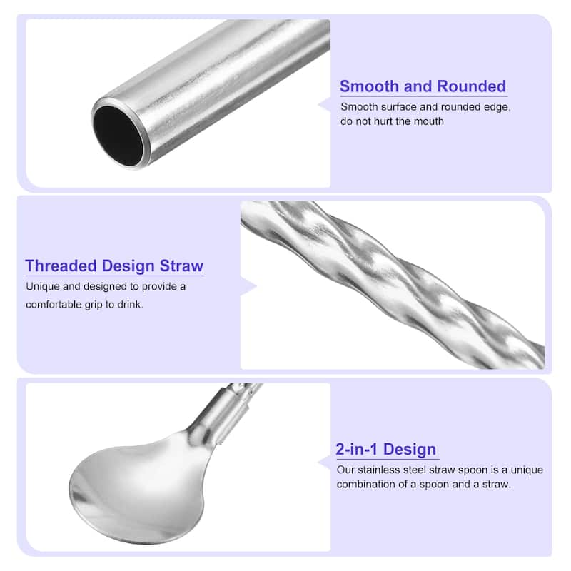 4Pcs 8.6" Stainless Steel Spoon Straws Reusable Twist Handle Spoon