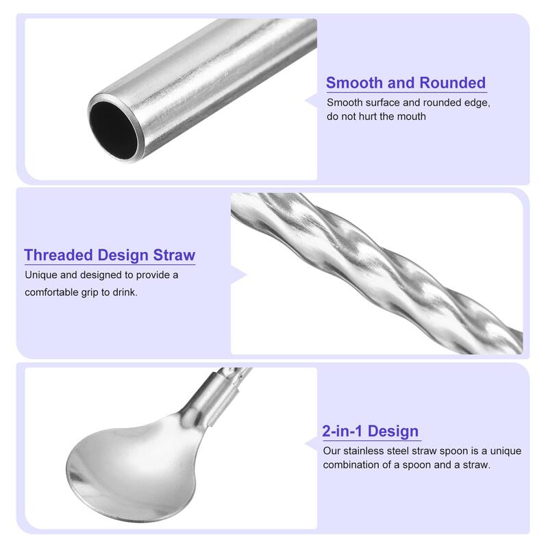 4Pcs 8.6" Stainless Steel Spoons Straws Reusable Twist Handle Spoon