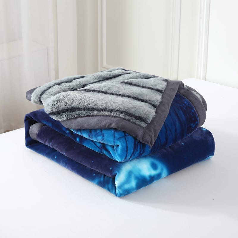 Warm Fleece Blanket Striped Fluffy Plush Bed Blanket 85"x93", 9lbs