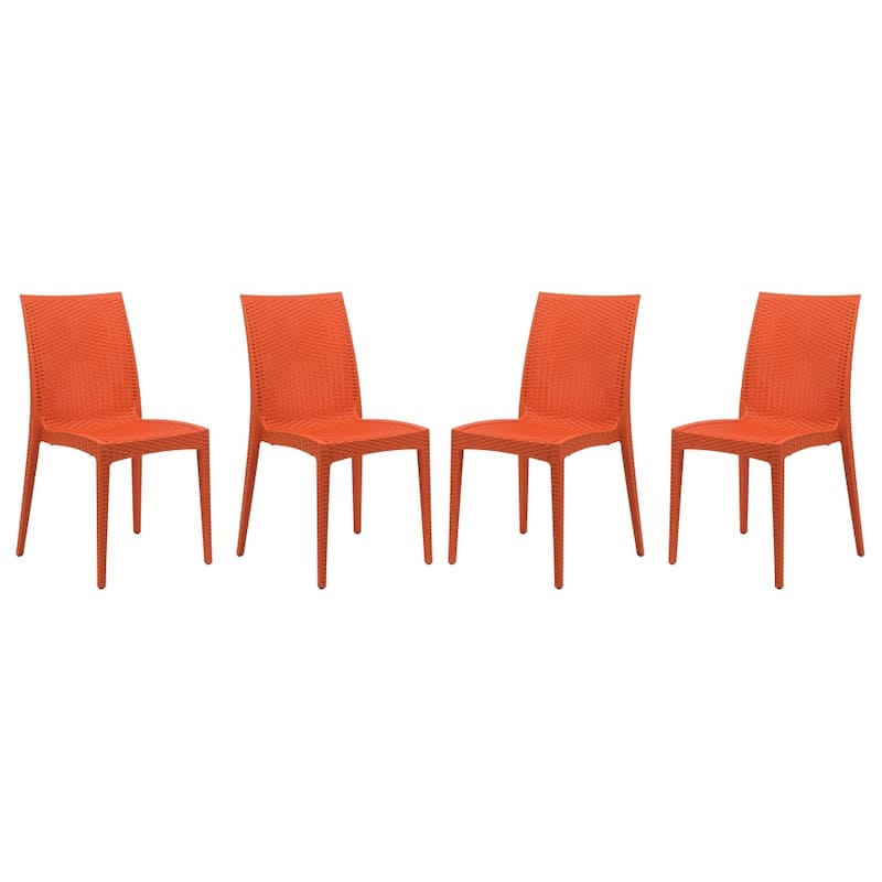 Outdoor Patio Dining Chairs, Set of 4 Stackable Polypropylene Chairs with Woven Design for Garden, Deck, or Pool - Orange