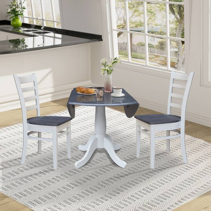 42" Round Top Dual Drop Leaf Pedestal Table with Dining Chairs