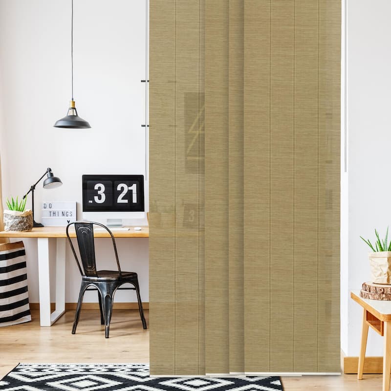 GoDear Design Natural Woven Adjustable Sliding Panel Track Blinds, Vertical Blinds, Earth Tone Color, 45.8"- 86" W x 96" L