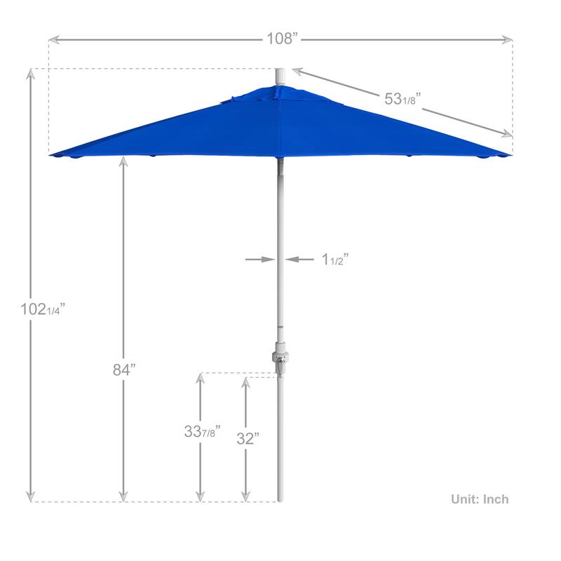 California Umbrella 9' Rd.Crank Lift, Collar Tilt, Aluminum Pole, Fiberglass Rib Patio Umbrella, White Finish, Sunbrella Fabric