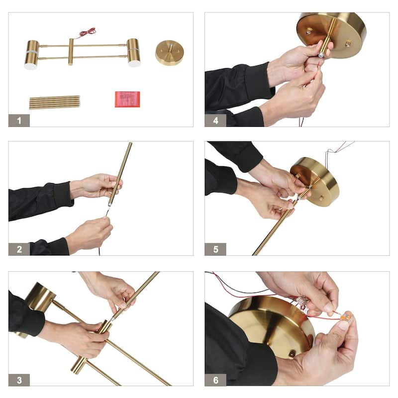 Modern Gold Brass 4/5-Light Integrated LED Chandelier Metal Linear Island Light for Kitchen