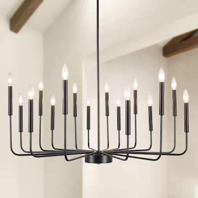 16-Light Large Candlestick Rustic Hanging Linear Chandelier Lighting for Kitchen Island