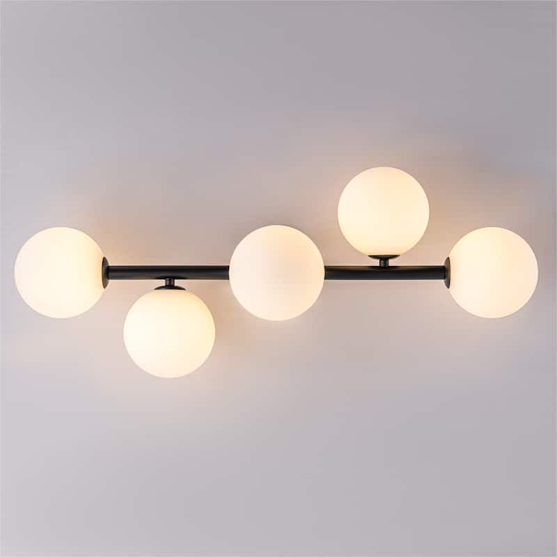 5-Light Dimmable Semi Flush Mount Ceiling Light with Globe Opal Shade - W26.38"