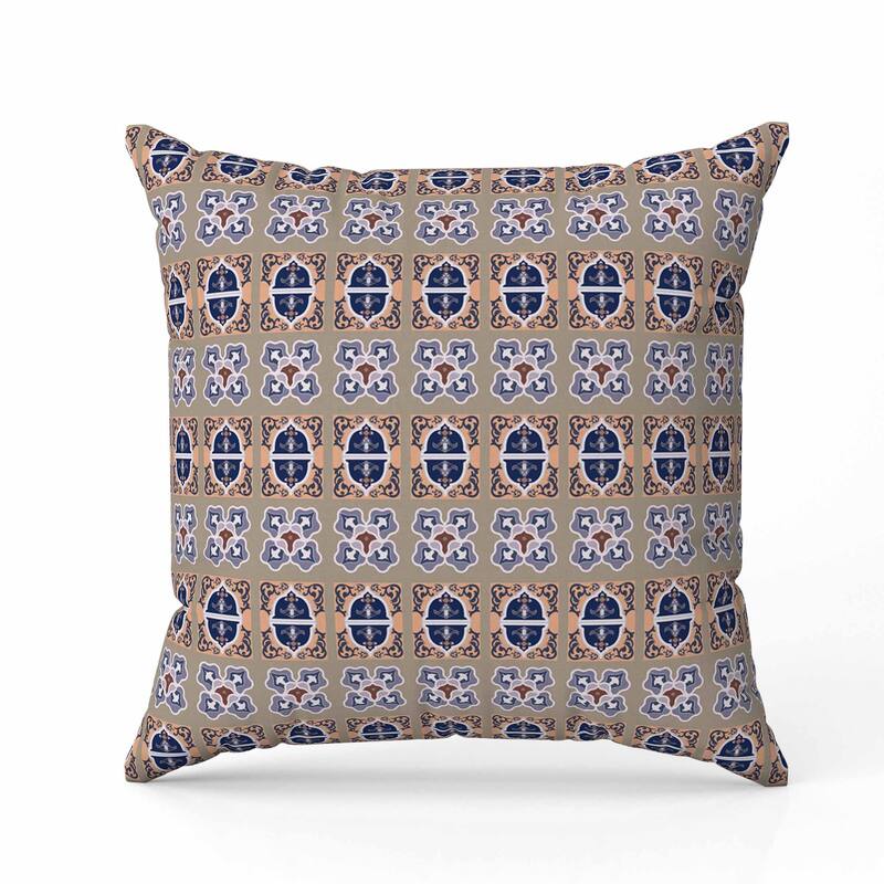 Darbari Dynasty Faux Suede Reversible Throw Pillow Blue and Hazelnut