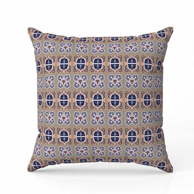 Darbari Dynasty Faux Suede Reversible Throw Pillow Blue and Hazelnut