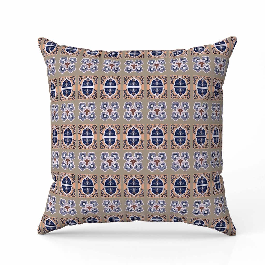 Darbari Dynasty Indoor/Outdoor Reversible Throw Pillow Blue and Hazelnut