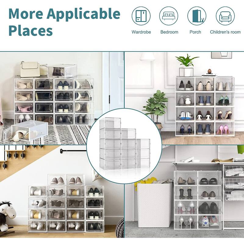 8 Pack Plastic Stackable Shoe Storage Boxes Shoe Organizer