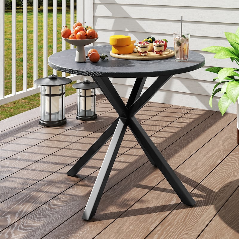 Gymax 34 Inch Round Patio Bistro Table w/ Wood-Like Top & X-Shaped