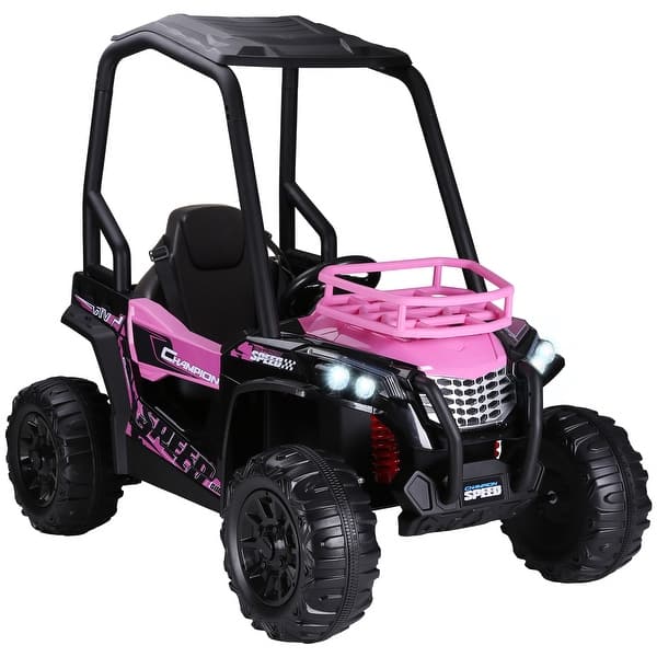 slide 2 of 8, Pink 12V Kids UTV, Electric Ride-On with Music, Remote & Suspension 2-4 Years - Pink